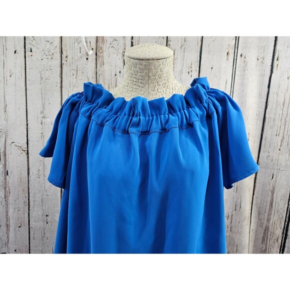 PLEIONE Petite Large Off Shoulder Shift Mini Dress Ruffle Collar Women's NEW NWT - Picture 3 of 10